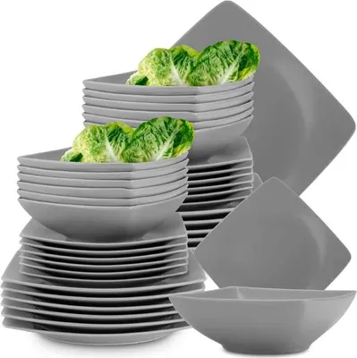 Obrázek produktu pro Konsimo jídelní servis EPIRI pro 12 osob (36 kusů) Vhodné do myčky nádobí a mikrovlnné trouby, šedé, keramika, MODERN, 25x25|21x21|17x17cm