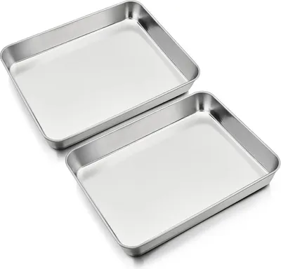 Image de HaWare Plaque à pâtisserie en acier inoxydable Set de 2 plats à four rectangulaires Plaque à gâteaux 23x17x5cm