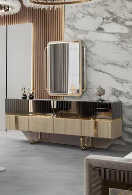 Produktbild von Sideboard mit Spiegel und goldenen Elementen im n Stil