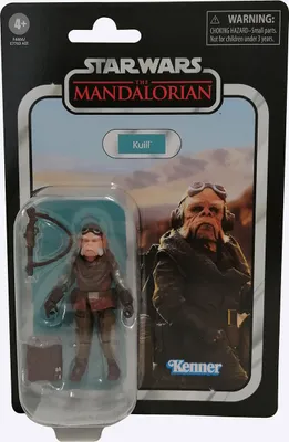A Star Wars The Mandalorian Kuiil action figure in its original packaging.