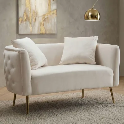 Produktbild von Beigefarbenes Stoffsofa mit goldenen Beinen, 127 x 74 x 71 cm