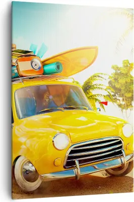 Produktbild von Bild auf Leinwand - Leinwandbild - Einteilig - Auto Strand Reise Sommer - 70x100cm - Wand Bild - Wanddeko - Wandbilder - Leinwanddruck - Wanddekoration - Leinwand bilder - Wandbild - PA70x100-2839