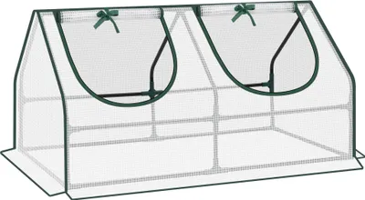 Produktbild von Gartengewächshaus - Portables Anzucht-Gewächshaus - PE-Folie - Aufrollbare Fenster - Einbogen-Tunnel - Winterschutz - Weiß
