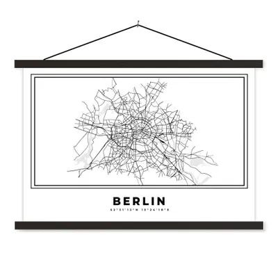Produktbild von MuchoWow® Textilposter Schwarz und weiß - Deutschland - Karte - Stadtplan - Berlin 120x80 cm mit schwarzem Rahmen - Wanddeko