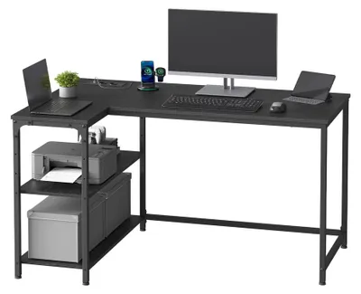 Obrázok produktu pre Stôl s úložným priestorom, L-tvarový počítačový stôl, nastaviteľná polica | Čierna farba | 120x80x76 cm