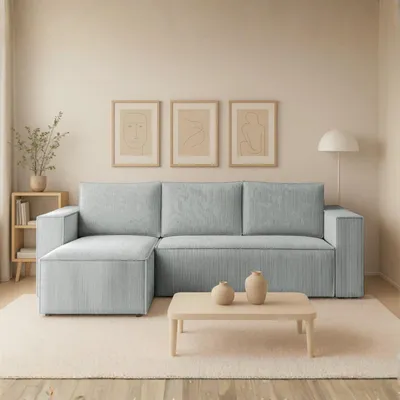 Produktbild von Couch L Form - Mit Schlaffunktion und Bettkasten - Links - 235x76x147 cm - Grau - Kleine Sofaecke - Wohnlandschaft L Form - Schlafsofa Modern