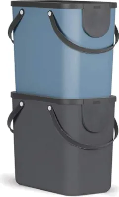Produktbild von Rotho Mülltrennsystem 25L Albula - 2er Set Mülleimer - Abfalleimer je 40,0 x 23,5 x 43,5 cm - Müllbehälter mit Deckel und Griffen - Inkl. Aufklebern