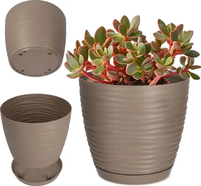 Image de Pot de fleurs/cache-pot - Rond en plastique - Ø 13 cm - Petit - Marron