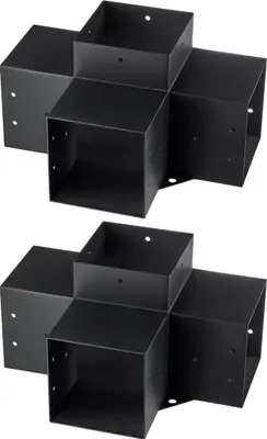 Immagine prodotto di Kit staffe per pergola 6''x6'', dimensioni interne 5,6"x5,6 2 pezzi Staffa angolare resistente a 4 vie Kit base per pali fai da te per lavori in legno, facile da installare Travi in legno per gazebo, pergolati da patio, rifugi in legno Ferramenta per pergolati da esterno