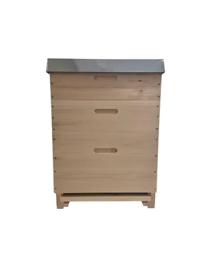 Produktbild von Dadant US 12er Bienenbeuten-Set aus Weymouthskiefer mit Auflageschienen und Metalldeckel
