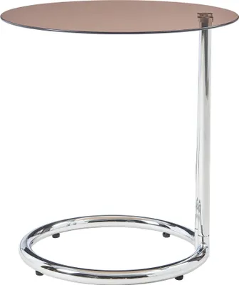 Zdjęcie produktu dla Stolik boczny 'Ylivieska' ze szklanym blatem 46 x Ø45 cm okrągły chromowany / szkło bursztynowe