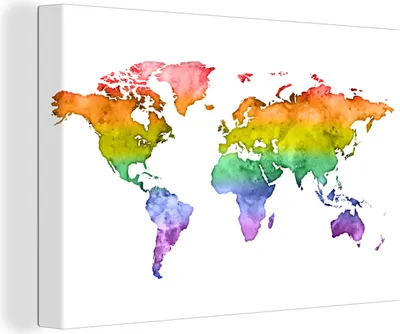 Produktbild von OneMillionCanvasses® - Leinwandbilder - 140x90 cm, Weltkarte - Flagge des Stolzes - Aquarell, Wandbilder Kunstdruck Wanddekoration