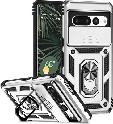 Image de Étui pour Google Pixel 7 étui double couche avec couvercle coulissant pour appareil photo et support annulaire Argent