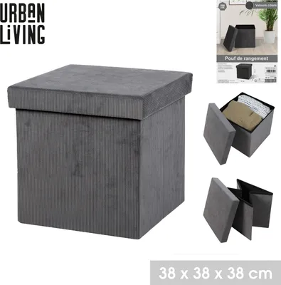 Produktbild von Urban Living Sitzhocker faltbar Sitzwürfel "VELOURS COTELÉ" 53505 dunkelgrau