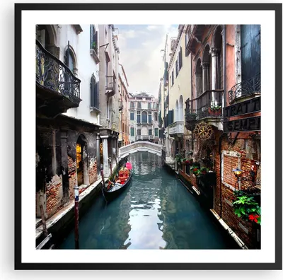 Produktbild von Gerahmtes Poster - Schwarzer Rahmen - Boot Brücke Tourismus Venedig - 60x60 cm - Wand Bild - Wanddeko - Wandbilder - Wandposter - Bilderrahmen - Bilder - Kunstdruck - Wandbild - P2BAC60x60-2157
