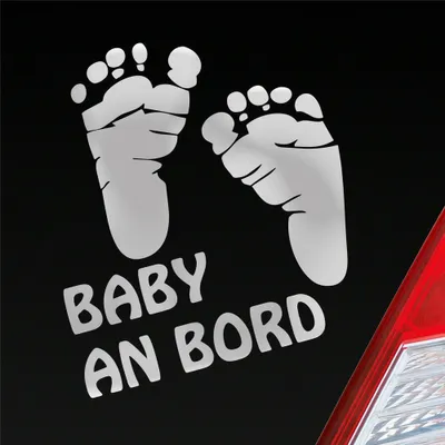 Produktbild von Auto Aufkleber Baby an Bord Füße on Board Junge Mädchen 15x14 cm Silber Sticker Heckscheibenaufkleber