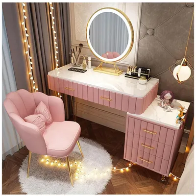 Immagine prodotto di Comò da trucco con specchio e 5 cassetti, color rosa, 100 cm