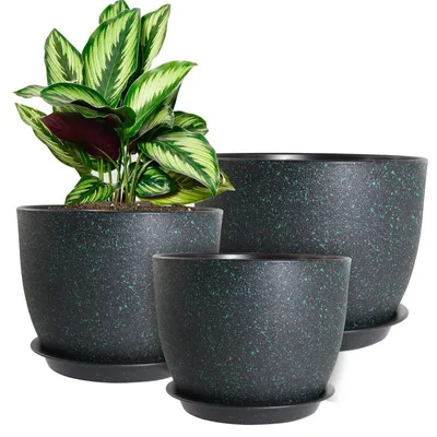 Immagine prodotto di Set di 3 vasi per piante con fori di drenaggio e sottovasi - Vasi decorativi moderni