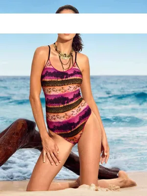 Produktbild von Heine Damen Badeanzug m. Perlen, pink-bunt, Größe:42, Cup Größe:D-Cup