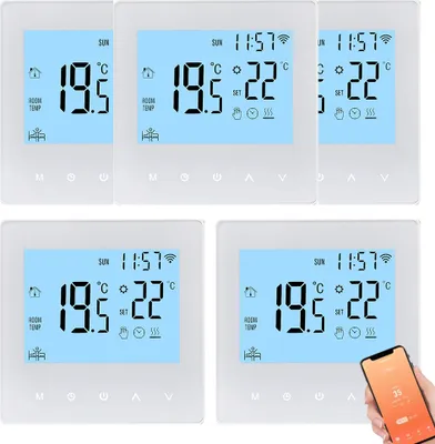 Produktbild von 5X Digital LCD Tuya WiFi Raumthermostat, Programmierbares Thermostat fuer 16A Elektroheizung ,Wandthermostat Unterputz Fu?bodenheizung Innenthermometer Temperaturregler, Blau