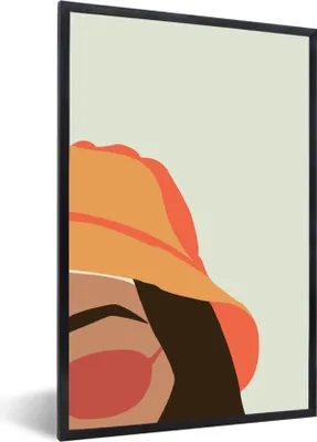 Produktbild von MuchoWow® MuchoWow® Gerahmtes Poster Frauen - Sonnenbrille - Hut 60x90 cm - Poster mit zchwarzem Bilderrahmen - Kunst