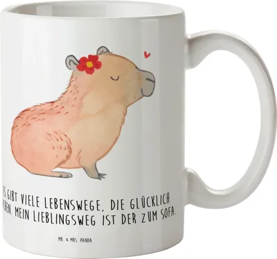 Produktbild von Mr. & Mrs. Panda Kinderbecher Capybara Blume - Weiß - Geschenk, Trinklernbecher, Pott, Mehrwegbecher, Haferl, Lustige Sprüche, Plastikbecher