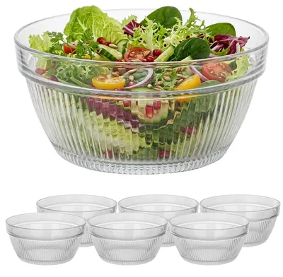 Produktbild von KADAX Glasschalen ⌀ 17 cm, 6er Set, Salatschalen aus Glas, Obstschalen, Servierschalen für Salat, Dessert, Obst, Snacks & Beilagen, Müslischalen, KI-generiertes Bild