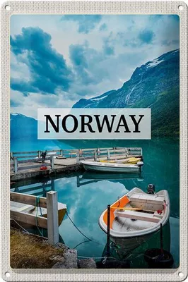 Produktbild von Blechschild Reise 20x30cm Norwegen Boot Insel Urlaub Trip