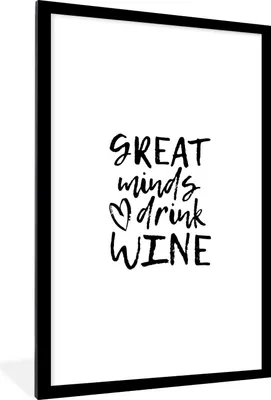 Produktbild von MuchoWow® MuchoWow® Gerahmtes Poster Weinzitat "Große Geister trinken Wein" mit Herz 60x90 cm - Poster mit zchwarzem Bilderrahmen - Dekoration - Wandposter Wohnzimmer - Hochwertig