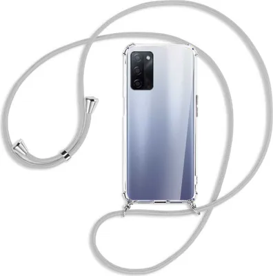 Produktbild von Handykette Backcover-Schutzhülle mit Band (Metall silberfarben) für Oppo A55 5G (PEMM00, PEMT00) - silbergrau