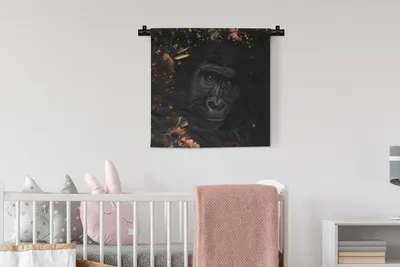 Produktbild von MuchoWow® Wandteppich Wandbehang Affe - Tiere - Blumen - Licht 60x60 cm Tapisserie Dekoration Wandtuch - Dekorationen - Wand Decke