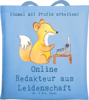 Produktbild von Mr. & Mrs. Panda Baumwollbeutel Online Redakteur Leidenschaft - Sky Blue - Geschenk, Einkaufstasche, Laptoptasche, Stoffbeutel, Shopping Tasche, Tote Bag
