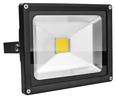 A black LED floodlight with a yellow LED chip.
