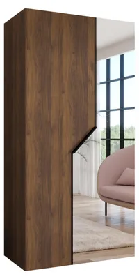 Produktbild von MEBLE KRYSPOL Schrank 100x202x52 cm mit Kleiderstange & Spiegel, 2xTür, ANDREW, Warmia-Nuss, Griff Schwarz