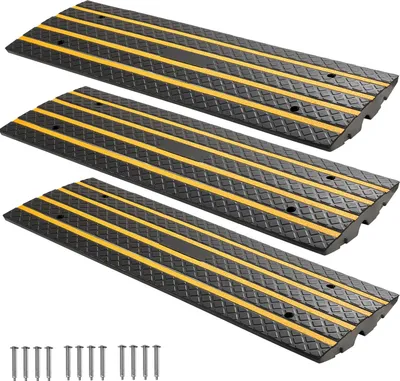 Image de Rampe de trottoir en caoutchouc SucceBuy, capacité de charge de 15 tonnes, hauteur de 66 mm, rampe avec réflecteurs jaunes, idéale pour les entrepôts, les garages, les trottoirs et les rampes de chargement (lot de 3)