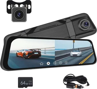 Image de Caméra embarquée avec fonction avant et arrière - Double fonction - Caméra avant et arrière - Full HD - Vision nocturne - Détecteur de mouvement - Zoom - Mode stationnement - Enregistrement en boucle - Compatible avec les cartes SD