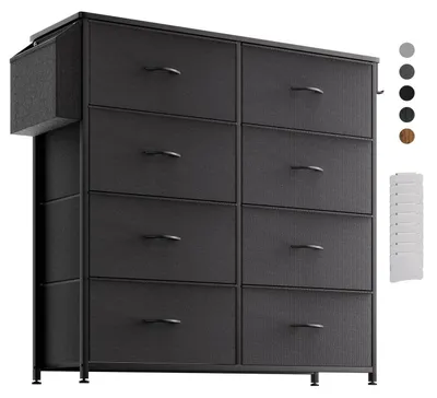 Image de Commode avec tiroirs en tissu, 8 tiroirs, noire, 85x97x30 cm