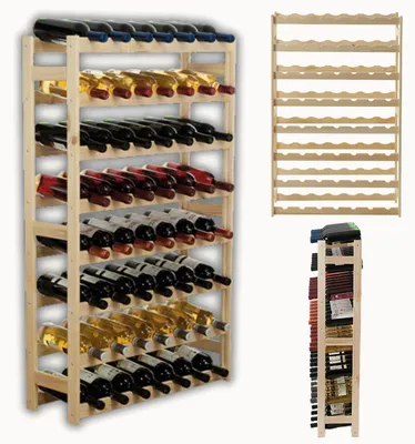 Produktbild von MODO24 Weinregal 56 Flaschen, Flaschenregal, Weinschrank, Weinständer, Getränkeregal, Kellerregal, Massivholz, 118x72x25 cm, Natur, RW1