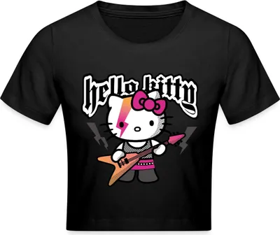 Produktbild von Spreadshirt Hello Kitty E-Gitarre Rock Style Crop Top, S, Schwarz