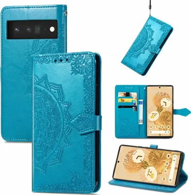 Produktbild von König Design Hülle kompatibel mit Google Pixel 6 Kunstleder Handyhülle - Handy Case Blau