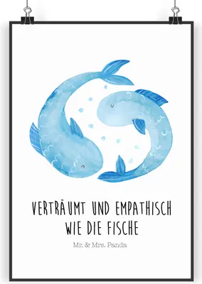 Produktbild von Mr. & Mrs. Panda Bild Sternzeichen Fische DIN A5 - Weiß - Geschenk, Fisch, Geburtstag März, Wandbild, Sternbild, Posterdruck, Kunstdruck, wanddeko, Februar, Plakat