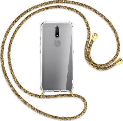 Produktbild von Handykette Backcover-Schutzhülle mit Band (Metall goldfarben) für Nokia 2.4 - braun+beige