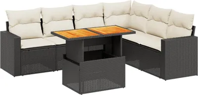 Produktbild von vidaXL 7-tlg. Garten-Sofagarnitur mit Kissen Schwarz Poly Rattan