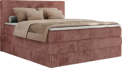 Produktbild von MKS MEBLE Boxspringbett 200x200 Rosa Cord, Boxspringbett mit Matratze H3, Bett 200x200 mit Bettkasten and Kopfteil, Doppelbett mit Stauraum, Topper T25, Polsterbett 200x200 - Tiliano King