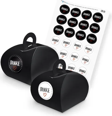Produktbild von itenga SET DANKE (Motiv 22) 24x Geschenkschachtel mit Griff schwarz + Stickerbog