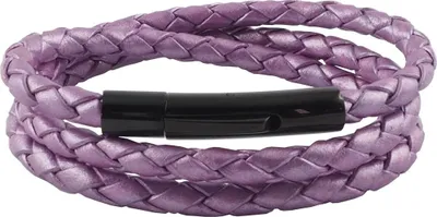 Produktbild von König Design Lederkette Lederband Leder-Armband 6 mm Herren Halskette 17 cm - 100 cm geflochten, Länge:25 Zentimeter, Farbe:Violett Metalisch