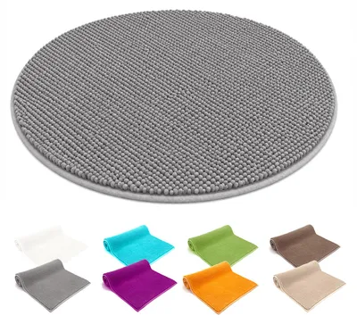 Produktbild von heimtexland ® Badvorleger Chenille Super Flauschig Saugstark Badteppich Badematte Typ771 Grau 60 cm rund