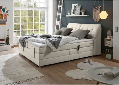 Produktbild von Boxspringbett Hotelbett Doppelbett, ivory creme, 180 x 200 cm, elektr. verstellbar CONCORD3M-09 mit VISCO-Topper, 7-Zonen-TFK-Matratze, H2