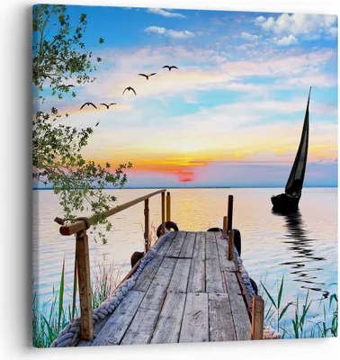 Produktbild von Bild auf Leinwand - Leinwandbild - Brücke See - 40x40cm - Wand Bild - Wanddeko - Wandbilder - Leinwanddruck - Bilder - Kunstdruck - Wanddekoration - Leinwand bilder - Wandkunst - AC40x40-4115