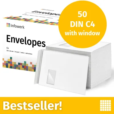 Productafbeelding van NIEUW: Infowerk Enveloppen met venster, DIN C4, onbedrukt, 50 stuks